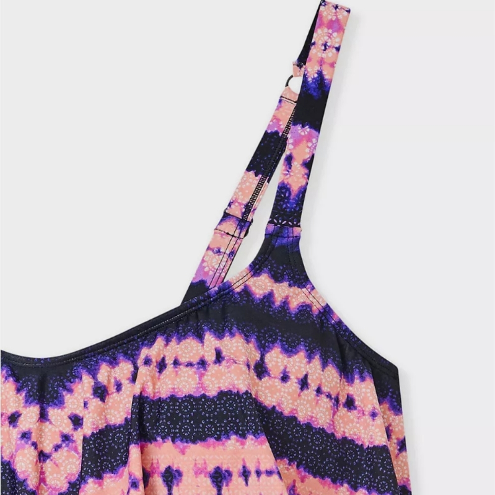 Pink & purple tie-dye medallion wireless flounce bikini top - Picture 5 of 5